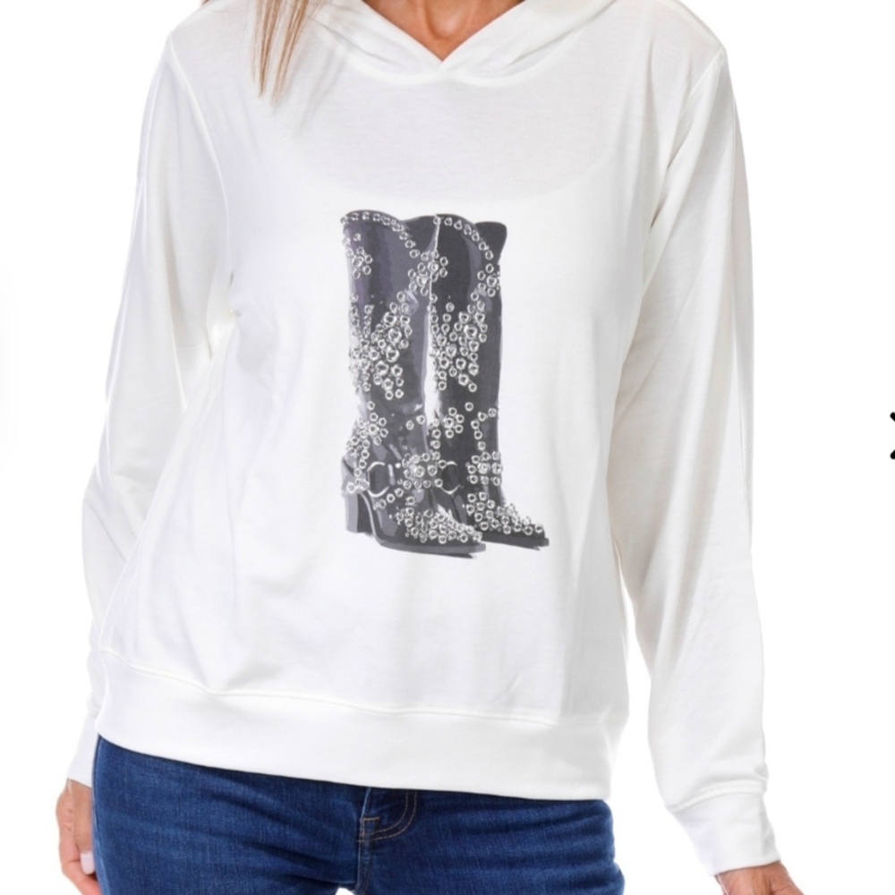 Cyrus White Hoodie with Boot Graphic